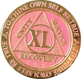 1 - 40 Year AA Medallion Reflex Pink Gold Plated Alcoholics Anonymous RecoveryChip Design - RecoveryChip