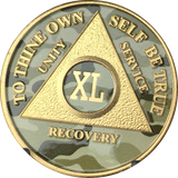 Camo & Gold Plated AA Medallion Any Year or Month 1 - 65 Alcoholics Anonymous Chip - RecoveryChip