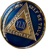 42 Year AA Medallion Midnight Blue Tri-Plate Sobriety Chip XLII