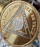 42 Year AA Medallion Gold Plated Large Size 39mm Tri-Plate Sobriety Chip