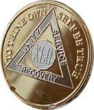 42 Year AA Medallion Gold Plated Large Size 39mm Tri-Plate Sobriety Chip