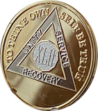 42 Year AA Medallion Gold Plated Large Size 39mm Tri-Plate Sobriety Chip