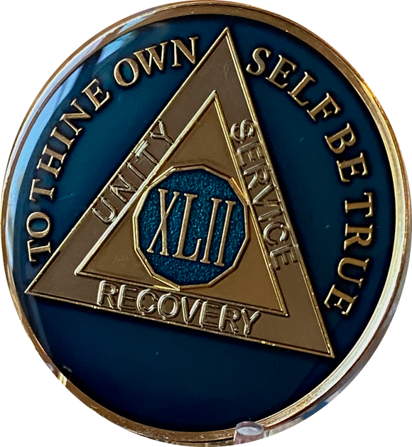 42 Year AA Medallion Midnight Blue Tri-Plate Sobriety Chip