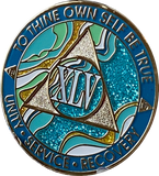 45 Year AA Medallion Elegant Caribbean Aqua Glitter Teal Marble Gold Sobriety Chip