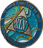 45 Year AA Medallion Elegant Caribbean Aqua Glitter Teal Marble Gold Sobriety Chip