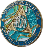 46 Year AA Medallion Elegant Caribbean Aqua Glitter Teal Marble Gold Sobriety Chip