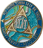 46 Year AA Medallion Elegant Caribbean Aqua Glitter Teal Marble Gold Sobriety Chip