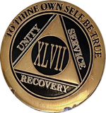 1 - 60 Year AA Medallion Elegant Black Gold & Silver Plated Bi-Plate Sobriety Chip