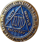 47 Year AA Medallion Reflex Blue Gold Plated Sobriety Chip