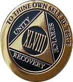 1 - 60 Year AA Medallion Elegant Black Gold & Silver Plated Bi-Plate Sobriety Chip