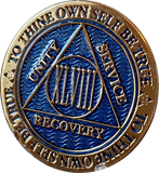 48 Year AA Medallion Reflex Blue Gold Plated Sobriety Chip