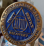 48 Year AA Medallion Reflex Blue Gold Plated Sobriety Chip