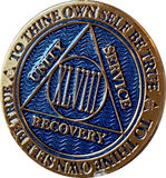 1 - 60 Year Reflex Blue AA Medallion Recoverychip Sobriety Chip