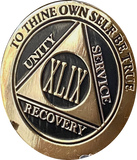 1 - 60 Year AA Medallion Elegant Black Gold & Silver Plated Bi-Plate Sobriety Chip