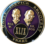 Founders AA Medallion Purple Bill & Bob Tri-Plate Sobriety Chip Year 1 - 50 - RecoveryChip