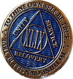49 Year AA Medallion Reflex Blue Gold Plated Sobriety Chip