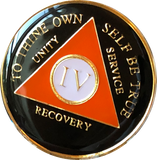 Black Orange Gold Tri-Plate AA Medallion 24 Hours 18 Month Year 1 - 40 Sobriety Chip - RecoveryChip