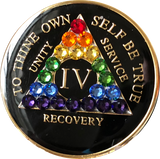 Crystallized AA Medallion Black Rainbow Crystal Tri-Plate Sobriety Chip Year 1 - 50 - RecoveryChip