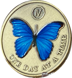 1 2 3 4 5 6 7 8 9 or 10 Year Blue Butterfly One Day At A Time Serenity Prayer Medallion Coin