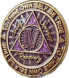 4 Year AA Medallion Cosmic Purple Glitter Gold Plated Sobriety Chip