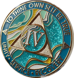 1 - 46 Year AA Medallion Elegant Caribbean Aqua Glitter Teal Marble Gold Sobriety Chip