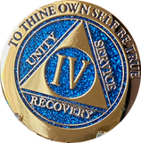 1 2 3 4 or 5 Year AA Medallion Elegant Blue Glitter Gold Sobriety Chip