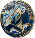 4 Year AA Medallion Elegant Navy Blue Marble Gold Sobriety Chip