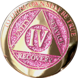 1 - 10 & 30 Year AA Medallion Elegant Glitter Pink Gold & Silver Plated Sobriety Chip - RecoveryChip