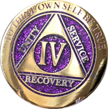 1 - 10 & 30 Year AA Medallion Elegant Glitter Purple Gold & Silver Plated Sobriety Chip - RecoveryChip