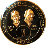 Founders AA Medallion Black Gold Plated Bill & Bob Tri-Plate Sobriety Chip Year 1 - 40 - RecoveryChip