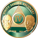 AA Founders Green Gold Plated Chip Alcoholics Anonymous Medallion  Any Year 1 - 65 - RecoveryChip