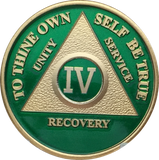 AA Medallion Green Gold Plated Year 1 - 65 Alcoholics Anonymous Chip - RecoveryChip