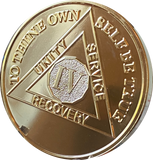 4 Year AA Medallion 1.5" Large Challenge Coin Premium 22k Gold Plated Sobriety Chip