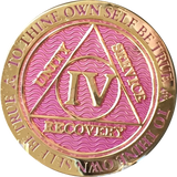 2 - 10 Year AA Medallion Reflex Lavender Pink Gold Plated Alcoholics Anonymous RecoveryChip Design - RecoveryChip