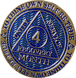 1 - 11 or 18 Month AA Medallion Reflex Dusty Blue Gold Plated Sobriety Chip Coin