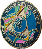 1 - 11 or 18 Month AA Medallion Elegant Marble Tahiti Teal Blue Pink and Aqua Glitter Sobriety Chip