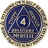 1 2 3 4 5 6 7 8 9 10 11 or 18 Month AA Medallion Antique Reflex Dusty Blue Sobriety Chip