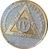 1 2 3 4 5 6 7 8 9 or 10 Year AA Medallion Opal Silver Glitter Tri-Plate Sobriety Chip