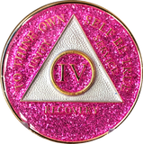 AA Medallion Pink Glitter Tri-Plate Sobriety Chip Year 1 - 45 - RecoveryChip