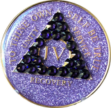 Crystal AA Medallion Purple Glitter Tri-Plate Sobriety Chip Year 1 - 50 - RecoveryChip