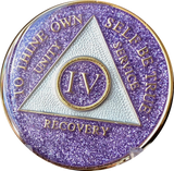 AA Medallion Purple Glitter Tri-Plate Sobriety Chip Year 1 - 45 - RecoveryChip
