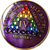 Crystal AA Medallion Purple Rainbow Tri-Plate Sobriety Chip Year 1 - 50 - RecoveryChip