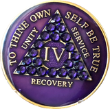 Crystallized AA Medallion Purple Velvet Tri-Plate Sobriety Chip Year 1 - 50 - RecoveryChip