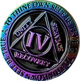 1 - 15 Year AA Medallion Reflex Rainbow Plated Black Sobriety Chip