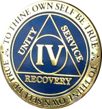 4 Year AA Medallion Reflex Blue Gold Plated Alcoholics Anonymous RecoveryChip Design - RecoveryChip