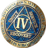 1 2 3 4 5 6 7 8 9 or 10 Year AA Medallion Reflex Glitter Blue Gold Plated Sobriety Chip - RecoveryChip