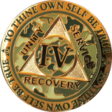 1 - 15 25 and 30 Year Reflex Camo Gold Plated AA Medallion Camouflage Sobriety Chip - RecoveryChip