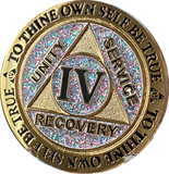 1 2 3 4 5 6 7 8 9 10 11 12 13 14 or 15 Year AA Medallion Reflex Birthday Funfetti Glitter Silver Gold Plated Sobriety Chip