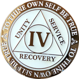 1 2 3 4 5  Year AA Medallion Reflex Glow In The Dark Gold Plated White Sobriety Chip - RecoveryChip