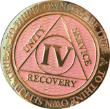 1 - 40 Year AA Medallion Reflex Pink Gold Plated Alcoholics Anonymous RecoveryChip Design - RecoveryChip